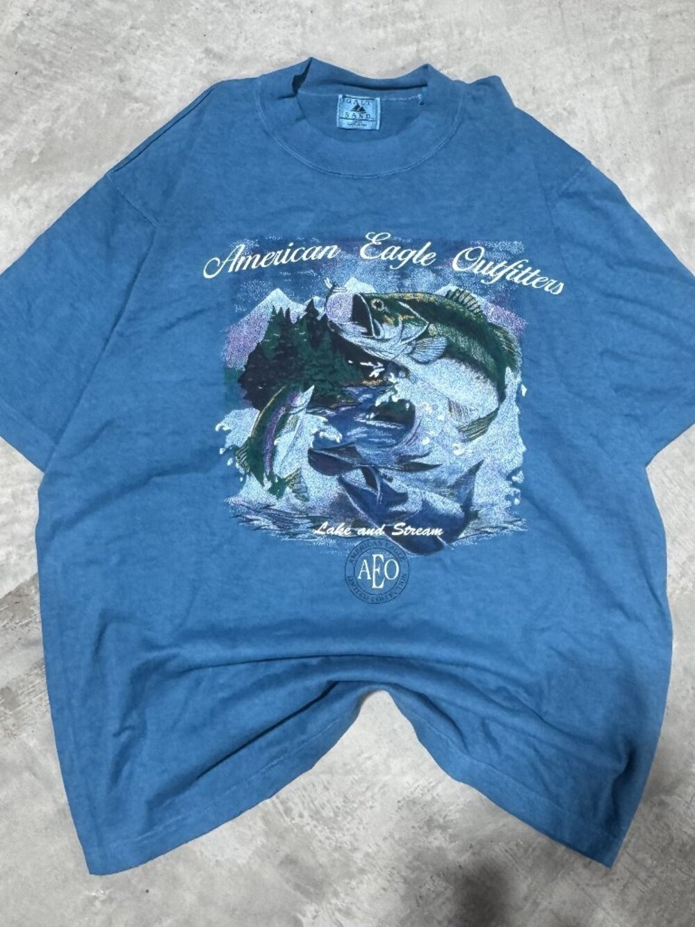 Vintage 90s American Eagle Outfitters Fish T Shirt Mens L Teal Made in USA